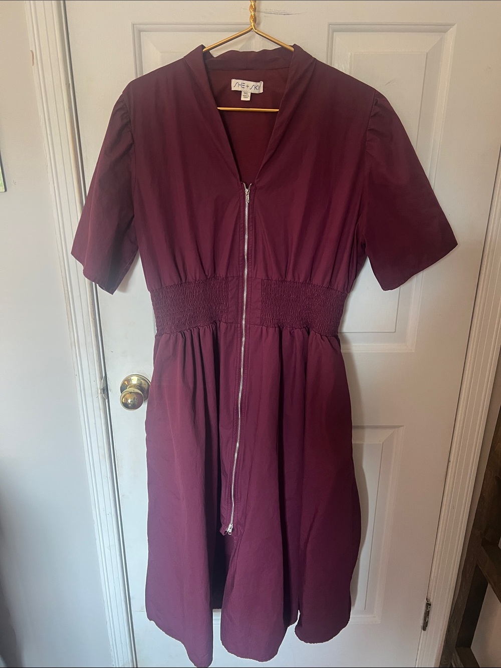 She + Sky Burgundy Zip-Front Dress